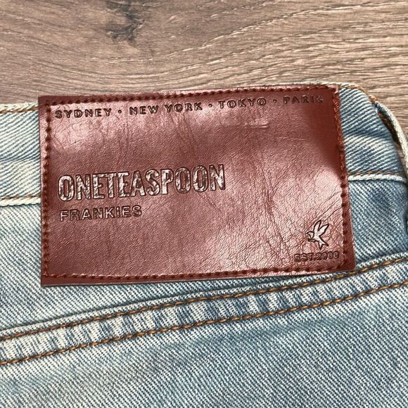 One Teaspoon Frankies Long Length Button Fly Fringe‎ Blue Jean Shorts Size 25 - Picture 6 of 13